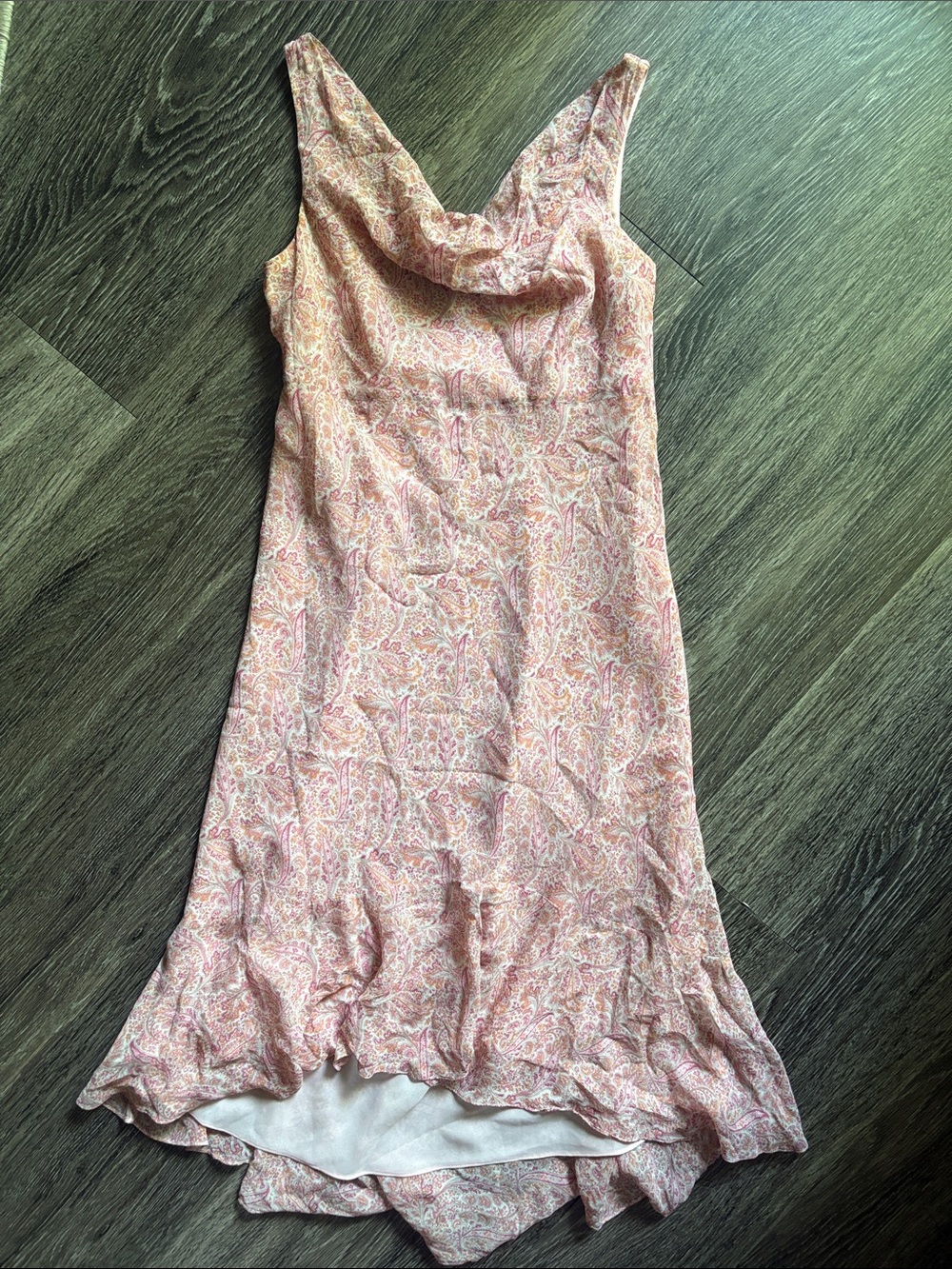 Vintage Ann Taylor 100% Silk Pink Paisley Cowl-Neck Midi Dress